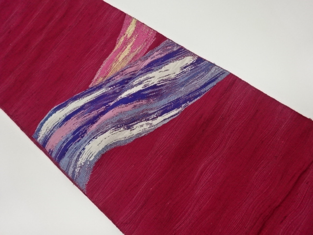 リサイクル　手織り紬抽象模様織出し名古屋帯